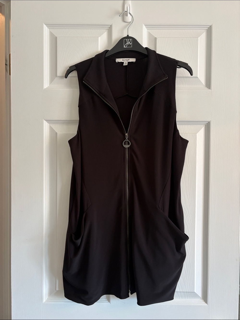 SYMPLI Black Zip-Front Sleeveless Vest/ Tunic
